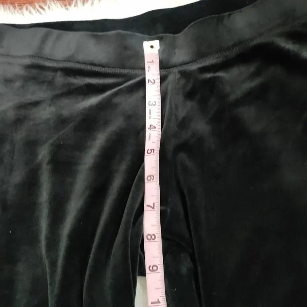 Juicy Couture Womens M/L Low Waist Velour Rhinestone Logo Wide Leg Pants Black - Picture 9 of 11